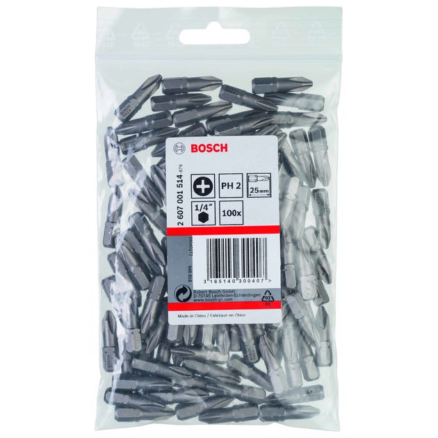 Бита PH2 25 мм Extra Hard, 100 шт. BOSCH (2607001514), фото , изображение 3 | SNABZHENIE.com.ua Бита PH2 25 мм Extra Hard, 100 шт. BOSCH (2607001514), фото , изображение 3 | SNABZHENIE.com.ua