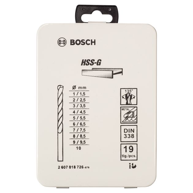 Набір свердл по металу HSS-G 19 шт у металевому кейсі D1-10 BOSCH (2607018726), фото , зображення 3 | SNABZHENIE.com.ua Набір свердл по металу HSS-G 19 шт у металевому кейсі D1-10 BOSCH (2607018726), фото , зображення 3 | SNABZHENIE.com.ua
