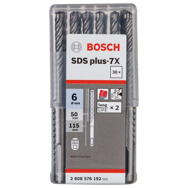 Бур для армованого бетону 6 x 50 x 115 мм, SDS Plus 7X, 30 шт. BOSCH (2608576192), фото , зображення 3 | SNABZHENIE.com.ua