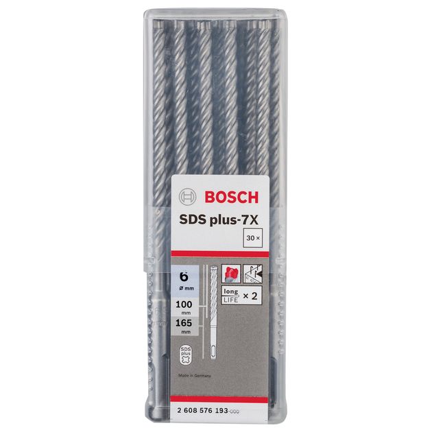 Бур SDS Plus 7X для армированного бетона 6x100x165 мм, 30 шт. BOSCH, фото , изображение 2 | SNABZHENIE.com.ua