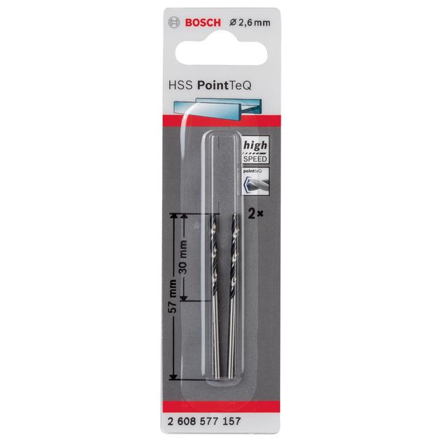 Сверло 2,6 мм HSS PointTeQ, 2 шт, BOSCH (2608577157), фото , изображение 2 | SNABZHENIE.com.ua Сверло 2,6 мм HSS PointTeQ, 2 шт, BOSCH (2608577157), фото , изображение 2 | SNABZHENIE.com.ua