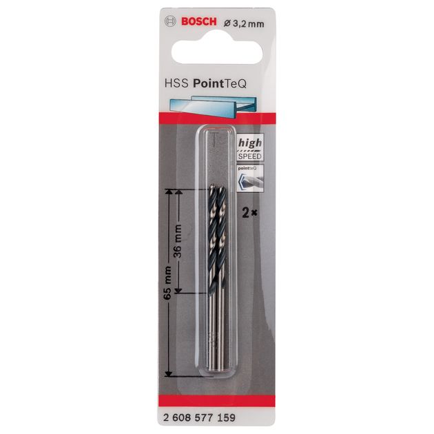 Сверло 3,2 мм, HSS PointTeQ, 2 шт, BOSCH (2608577159), фото , изображение 2 | SNABZHENIE.com.ua Сверло 3,2 мм, HSS PointTeQ, 2 шт, BOSCH (2608577159), фото , изображение 2 | SNABZHENIE.com.ua
