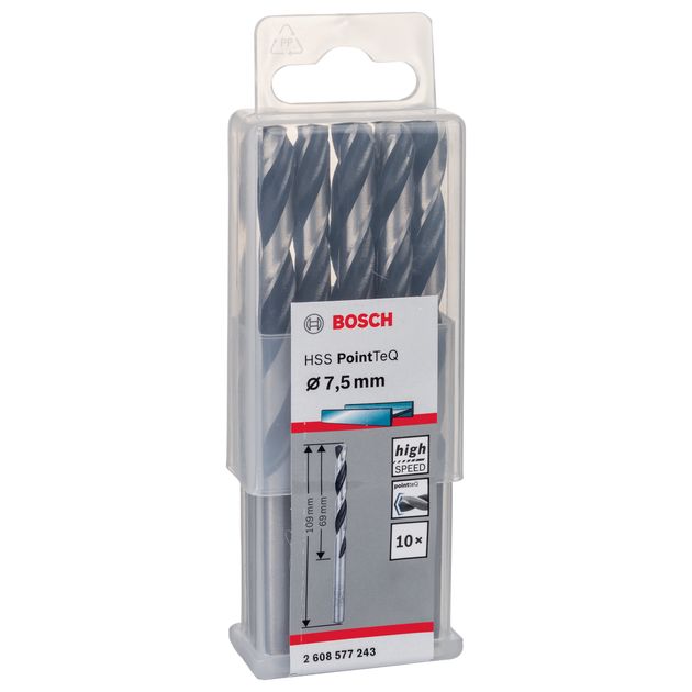 Сверло спіральне 7,5 мм по металу з швидкорізальної сталі, HSS PointTeQ, 10 шт. BOSCH (2608577243), фото , зображення 3 | SNABZHENIE.com.ua