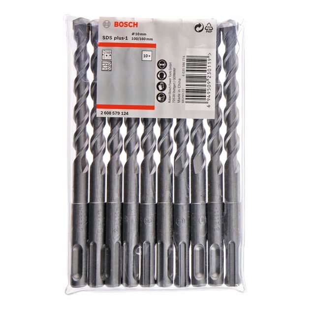 Бур по бетону SDS plus-1 10x100 мм, 10 шт, BOSCH (2608579124), фото , изображение 3 | SNABZHENIE.com.ua