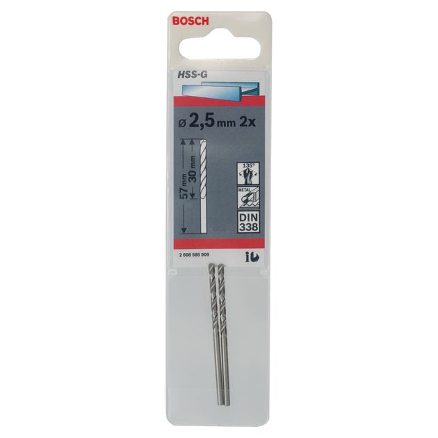 Сверло по металлу 2,5 мм HSS-G, 2 шт. BOSCH (2608585909), фото , зображення 4 | SNABZHENIE.com.ua Сверло по металлу 2,5 мм HSS-G, 2 шт. BOSCH (2608585909), фото , зображення 4 | SNABZHENIE.com.ua