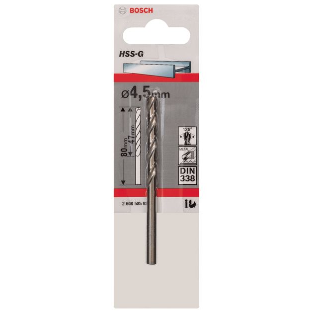 Сверло по металлу 4,5 мм HSS-G BOSCH (2608585920) 1 шт., фото , изображение 5 | SNABZHENIE.com.ua Сверло по металлу 4,5 мм HSS-G BOSCH (2608585920) 1 шт., фото , изображение 5 | SNABZHENIE.com.ua