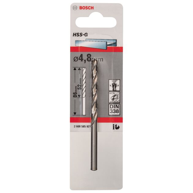 Сверло по металлу 1 шт. HSS-G 4.8 мм BOSCH (2608585921), фото , зображення 2 | SNABZHENIE.com.ua