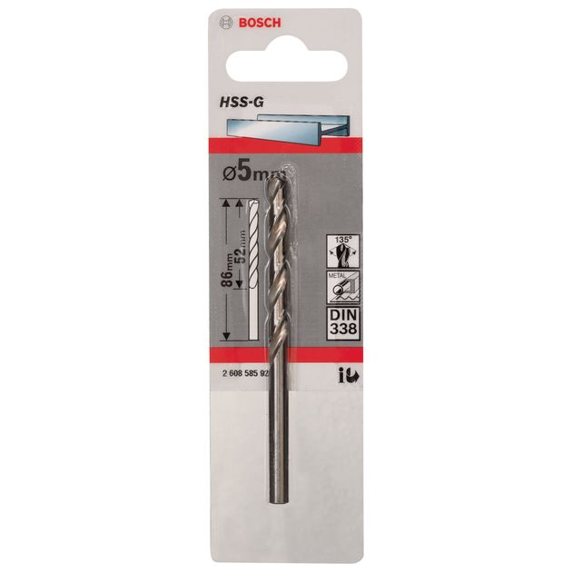 Сверло по металлу 5 мм, HSS-G, 1 шт. BOSCH (2608585922), фото , зображення 6 | SNABZHENIE.com.ua