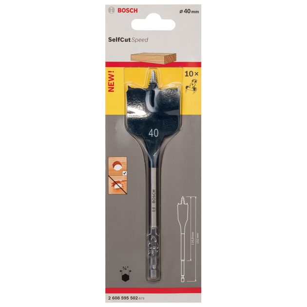 Сверло перове 40х152 мм Self Cut Speed BOSCH (2608595502), фото , зображення 3 | SNABZHENIE.com.ua Сверло перове 40х152 мм Self Cut Speed BOSCH (2608595502), фото , зображення 3 | SNABZHENIE.com.ua