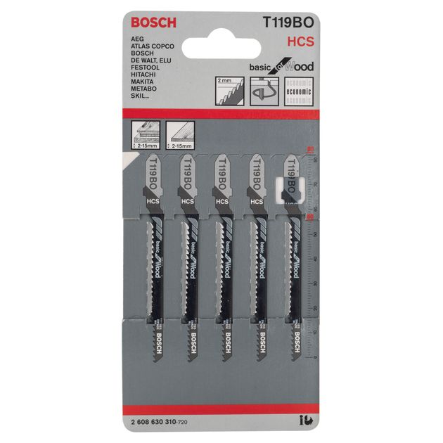 Пильне полотно для лобзика T 119 ВО Basic for Wood по дереву 5 шт, BOSCH (2608630310), фото , зображення 3 | SNABZHENIE.com.ua Пильне полотно для лобзика T 119 ВО Basic for Wood по дереву 5 шт, BOSCH (2608630310), фото , зображення 3 | SNABZHENIE.com.ua