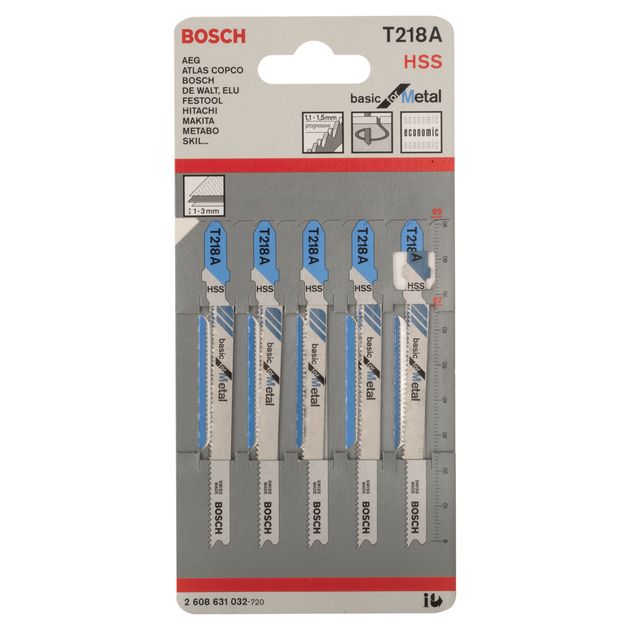 Пильне полотно для лобзика T 218 A Basic for Metal по металу 5 шт, BOSCH (2608631032), фото , зображення 3 | SNABZHENIE.com.ua Пильне полотно для лобзика T 218 A Basic for Metal по металу 5 шт, BOSCH (2608631032), фото , зображення 3 | SNABZHENIE.com.ua