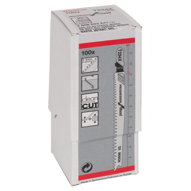 Пильне полотно для лобзика T 234 X Progressor for Wood по дереву 100 шт, BOSCH (2608633A41), фото , зображення 3 | SNABZHENIE.com.ua Пильне полотно для лобзика T 234 X Progressor for Wood по дереву 100 шт, BOSCH (2608633A41), фото , зображення 3 | SNABZHENIE.com.ua