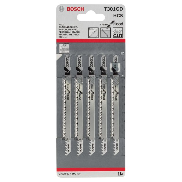 Пильне полотно для лобзика T 301 CD Clean for Wood по дереву 5 шт, BOSCH (2608637590), фото , зображення 3 | SNABZHENIE.com.ua Пильне полотно для лобзика T 301 CD Clean for Wood по дереву 5 шт, BOSCH (2608637590), фото , зображення 3 | SNABZHENIE.com.ua