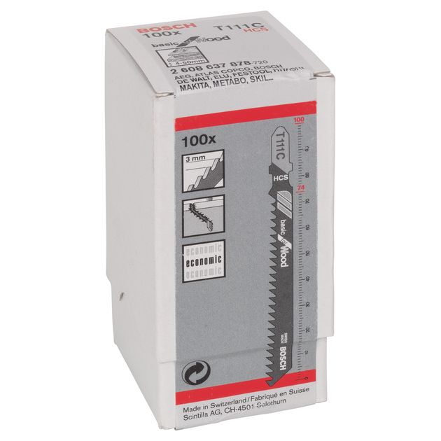 Пильне полотно для лобзика T 111 C Basic for Wood 100 шт, BOSCH (2608637878), фото , зображення 3 | SNABZHENIE.com.ua Пильне полотно для лобзика T 111 C Basic for Wood 100 шт, BOSCH (2608637878), фото , зображення 3 | SNABZHENIE.com.ua