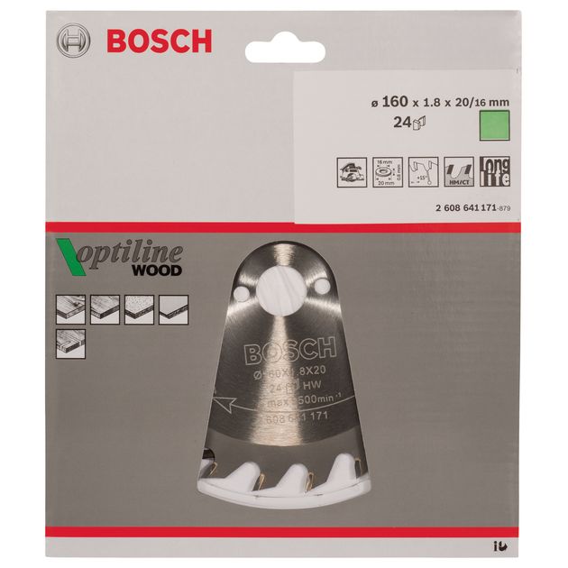Пильний диск 160 x 20 мм, Z 24 для всіх видів дерева Optiline Wood BOSCH (2608641171), фото , зображення 5 | SNABZHENIE.com.ua Пильний диск 160 x 20 мм, Z 24 для всіх видів дерева Optiline Wood BOSCH (2608641171), фото , зображення 5 | SNABZHENIE.com.ua