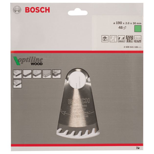 Пильный диск 190 x 30 мм, Z 48 для дерева Optiline Wood BOSCH, фото , изображение 6 | SNABZHENIE.com.ua Пильный диск 190 x 30 мм, Z 48 для дерева Optiline Wood BOSCH, фото , изображение 6 | SNABZHENIE.com.ua