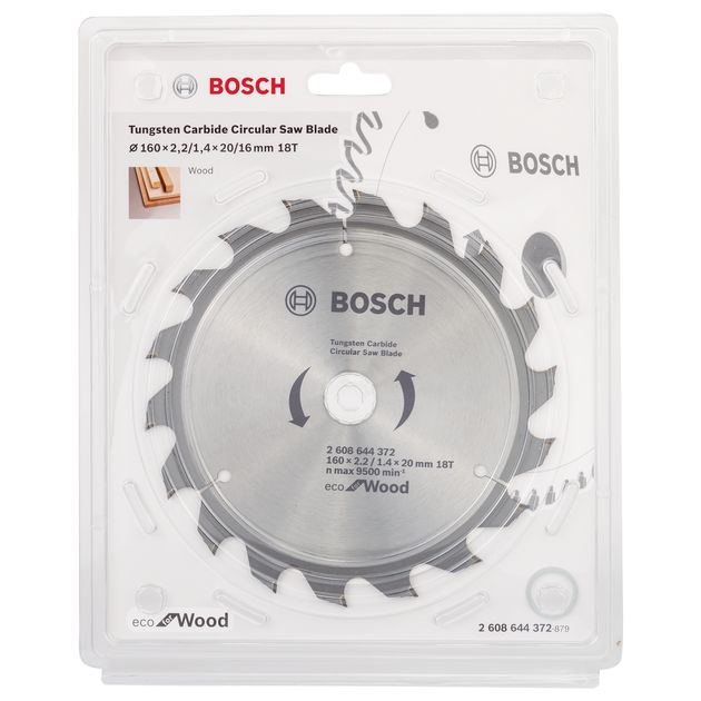 Пильний диск 160 x 20 мм (з кільцем 16 мм), 18 T по дереву ECO Wood BOSCH (2608644372), фото , зображення 4 | SNABZHENIE.com.ua Пильний диск 160 x 20 мм (з кільцем 16 мм), 18 T по дереву ECO Wood BOSCH (2608644372), фото , зображення 4 | SNABZHENIE.com.ua