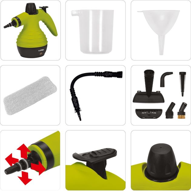 Пароочиститель LUND 1 кВт, 350 мл, макс. t 110 °C, 10 насадок, фото , изображение 11 | SNABZHENIE.com.ua