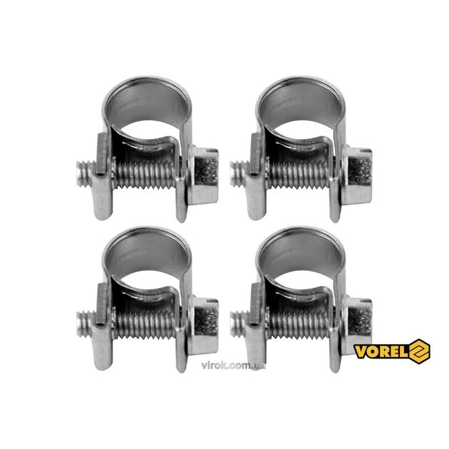 Хомут стальной W1 VOREL, Ø 8-10/9 мм, оцинкованный, 4 шт., фото  | SNABZHENIE.com.ua