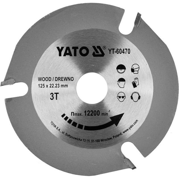 Диск пильний по дереву YATO 125 x 22.23 x 3.8 мм, 3 зубці R.P.M до 12200 1/хв (YT-60470), фото  | SNABZHENIE.com.ua