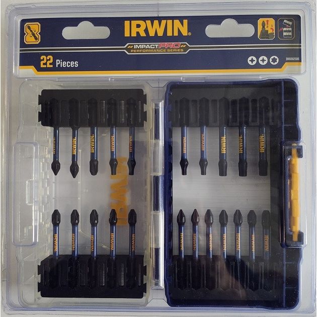Набор бит IMPACT PRO 22шт, 1/4&quot; 57мм  PH1x2/PH2x4/PH3x1/Pz1x2/Pz2x5/Pz3x1/T20x4/T30x3, IRWIN, фото  | SNABZHENIE.com.ua