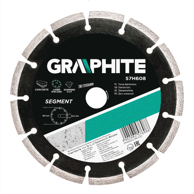 Алмазный сегментный диск GRAPHITE 180x22,2 мм лазерный 57H608, фото  | SNABZHENIE.com.ua
