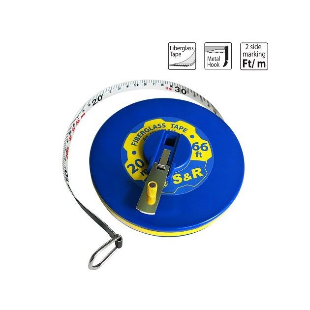 Рулетка S&R Fiberglass Tape 20 м х 13 мм, фото  | SNABZHENIE.com.ua