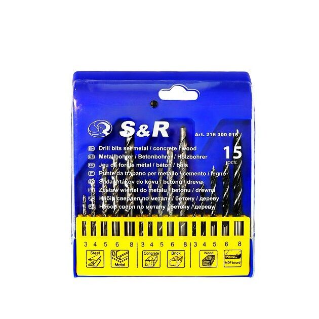Набір свердл комбінований S&R 15 шт., фото  | SNABZHENIE.com.ua