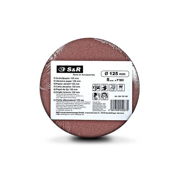 Набір шліфувальних кругів S&R D125 P180 (без отворів), 5 шт., фото , зображення 8 | SNABZHENIE.com.ua Набір шліфувальних кругів S&R D125 P180 (без отворів), 5 шт., фото , зображення 8 | SNABZHENIE.com.ua