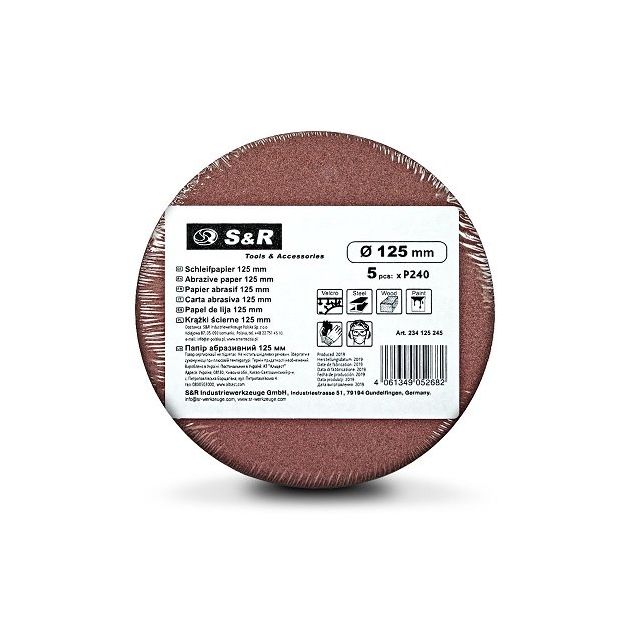 Набір шліфувальних кругів S&R D125 P240 (без отворів), 5 шт., фото , зображення 6 | SNABZHENIE.com.ua Набір шліфувальних кругів S&R D125 P240 (без отворів), 5 шт., фото , зображення 6 | SNABZHENIE.com.ua