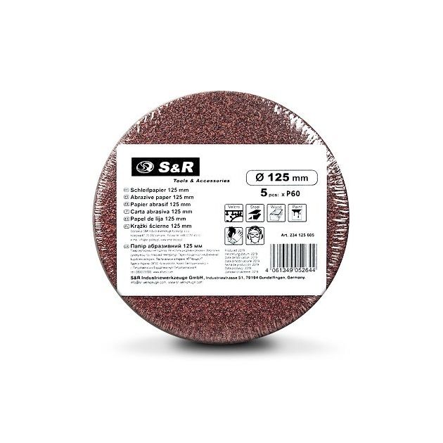 Набір шліфувальних кругів S&R D125 P60 - 8 отворів, 5 шт., фото , зображення 9 | SNABZHENIE.com.ua Набір шліфувальних кругів S&R D125 P60 - 8 отворів, 5 шт., фото , зображення 9 | SNABZHENIE.com.ua
