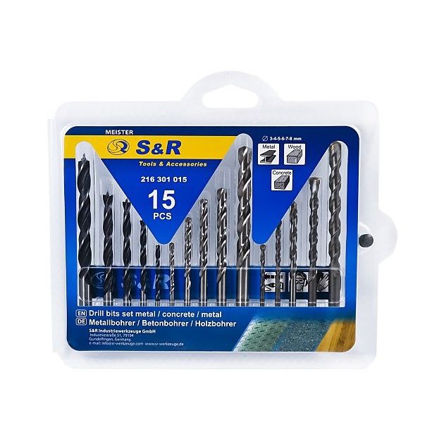 Набір сверл S&R Meister 15 шт (метал, бетон, дерево), фото  | SNABZHENIE.com.ua