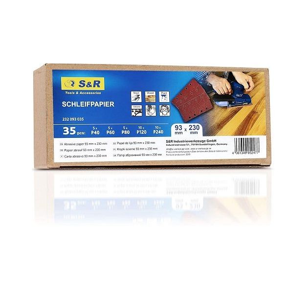 Набор шлифовальных листов S&R 93x230 мм, 35 шт., фото  | SNABZHENIE.com.ua