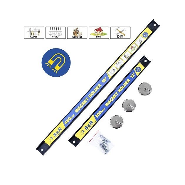 Набір магнітних тримачів S&R 5 шт (2 планки + 3 гачка), фото  | SNABZHENIE.com.ua