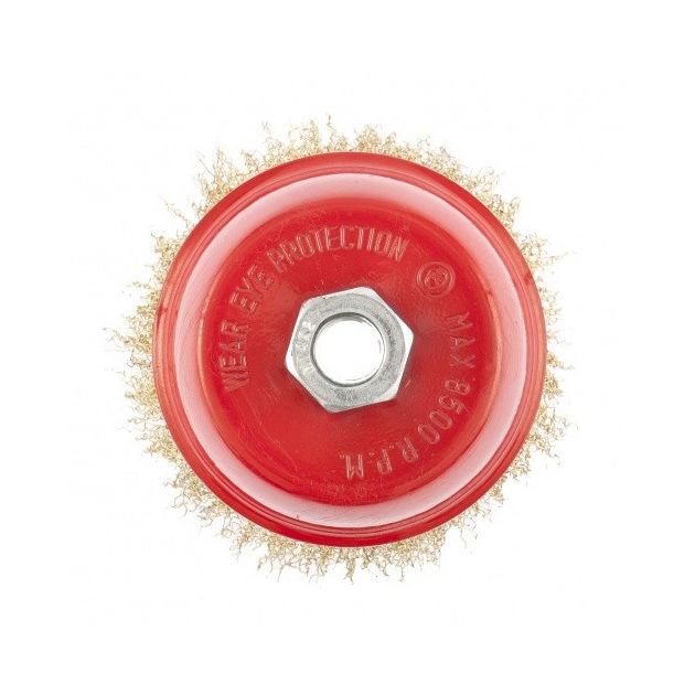 Щітка для УШМ, 100 мм, М14, чашка, латуньована витая проволока Matrix, фото , зображення 2 | SNABZHENIE.com.ua