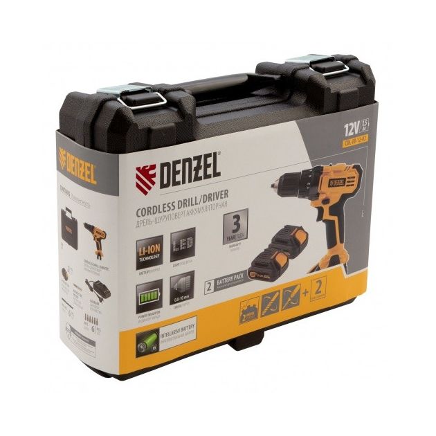 Дрель-шуруповерт акумуляторна CDL-IB-12-02, Li-Ion, 12 В, 1,5 А*ч, 2 акумулятори Denzel, фото , зображення 9 | SNABZHENIE.com.ua