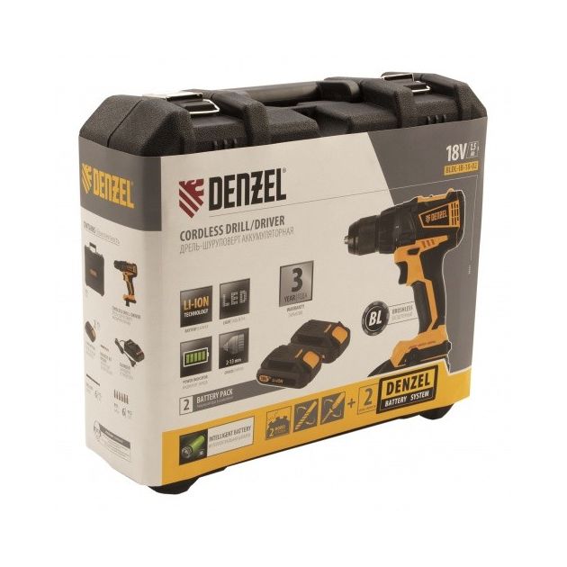 Дрель-шуруповерт акумуляторна з безщітковим двигуном BLDL-IB-18-02, Li-Ion, 18 В, 1,5 А/ч, 2 акумулятора Denzel, фото , зображення 7 | SNABZHENIE.com.ua