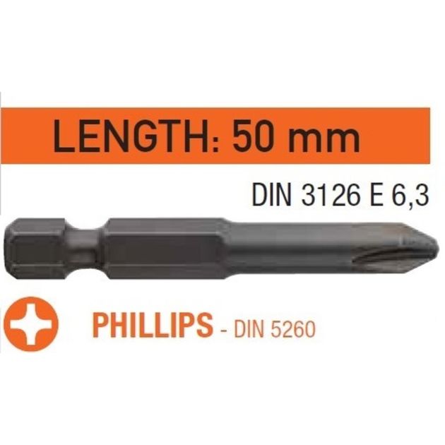 Насадка викруткова USH Industry: Phillips PH2 x 50 мм, подовжена, Уп. 10 шт., фото  | SNABZHENIE.com.ua