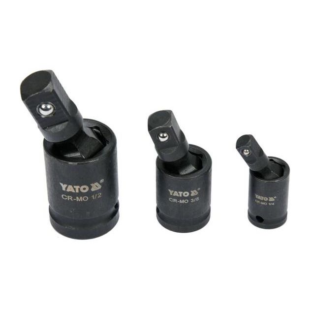 Карданы ударные YATO: квадраты 1/2, 3/8, 1/4, 3 шт., фото  | SNABZHENIE.com.ua
