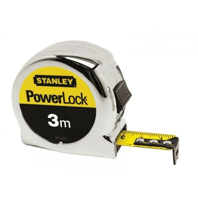 Рулетка STANLEY "Powerlock", 3 м х 19 мм, стальная лента, хромированный корпус, фото  | SNABZHENIE.com.ua