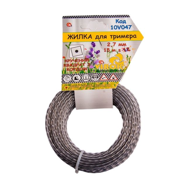 Жилка для триммера "Подвійна з кордом" TM VIROK, Ø=2.7 мм, l=15 м, фото  | SNABZHENIE.com.ua