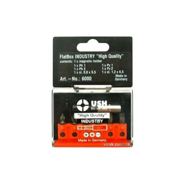 Набор бит для отвертки USH INDUSTRY Flatbox: PH1-2-3/PZ1-2-3, 6+1 эл., фото  | SNABZHENIE.com.ua