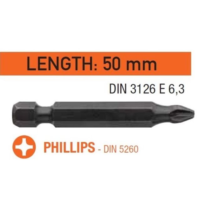 Насадка викруткова USH Industry Phillips PH2 x 50 мм, ТОРСІОН, 10 шт., фото  | SNABZHENIE.com.ua