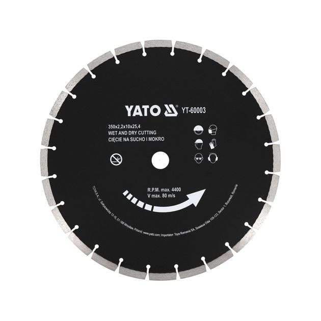 Диск алмазний сегментний по бетону YATO 350x25,4 мм, t=3,4 мм, до YT-84820, фото  | SNABZHENIE.com.ua