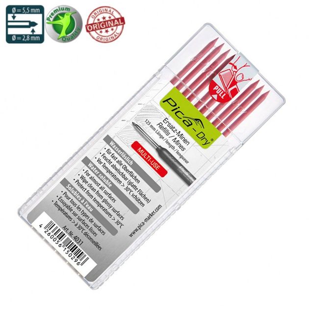 Запасные стрижни PICA Dry 4031, водорастворимые, красные, 10 шт., фото  | SNABZHENIE.com.ua