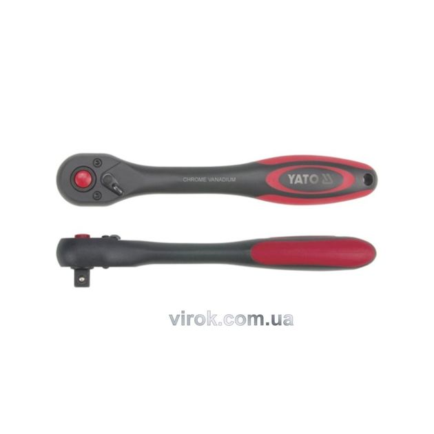 Тріщатка YATO : квадрат 3/8&quot;, 72T, L= 202 мм, вигнута ручка покрита пластиком [6/24/48], фото  | SNABZHENIE.com.ua