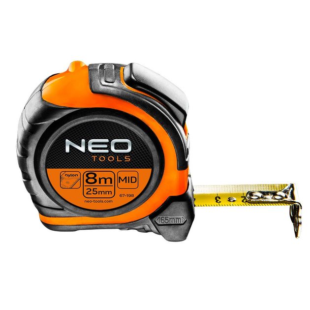 Рулетка NEO 8 м x 25 мм, стальная, магнитная, двусторонняя печать, фото  | SNABZHENIE.com.ua