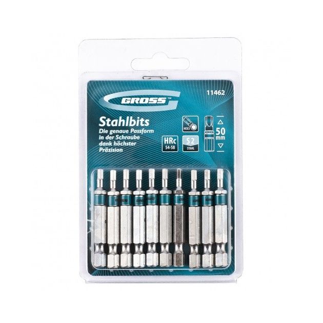Набір біт HEX 3х50, сталь S2, 10 шт GROSS (11462G), фото , зображення 2 | SNABZHENIE.com.ua