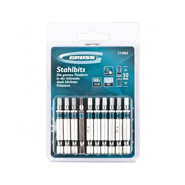Набір біт HEX 4х50, сталь S2, 10 шт. GROSS (11463G), фото , зображення 2 | SNABZHENIE.com.ua