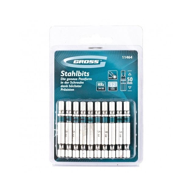 Набір біт HEX 5х50, сталь S2, 10 шт. GROSS (11464G), фото , зображення 2 | SNABZHENIE.com.ua